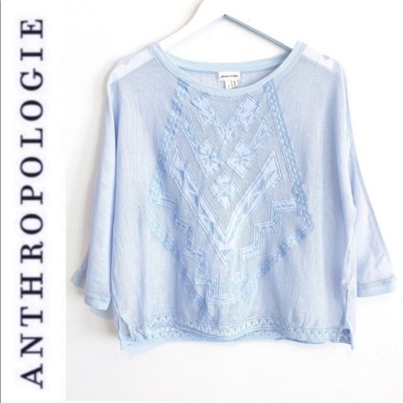 Anthropologie Meadow Rue baby blue lace top - Picture 1 of 5